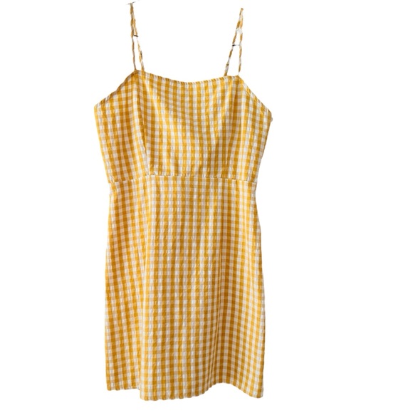 Cotton Yellow Gingham Dress Tie Back w Cut-out Size Medium Feminine Coastal - Picture 1 of 9